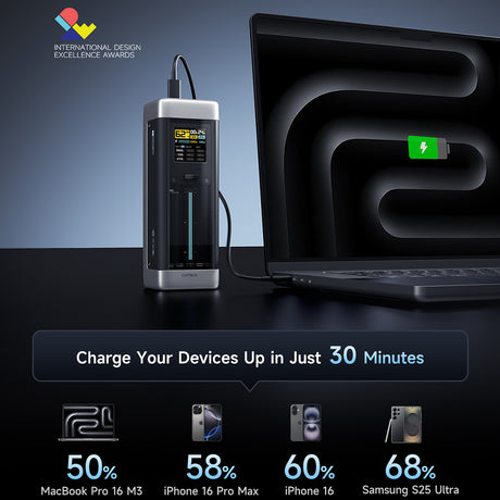 Baterie externa Cuktech P23 (CUK00P23GLBK), 25000mAh, 2x USB-C / USB, 210W, Negru