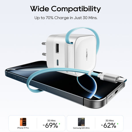 Incarcator Cuktech (AD653W), USB-C + USB-A, 67W, GaN, Alb