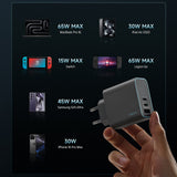 Incarcator Cuktech (AD653C), 2x USB-C / 1x USB-A, 65W GaN, Gri