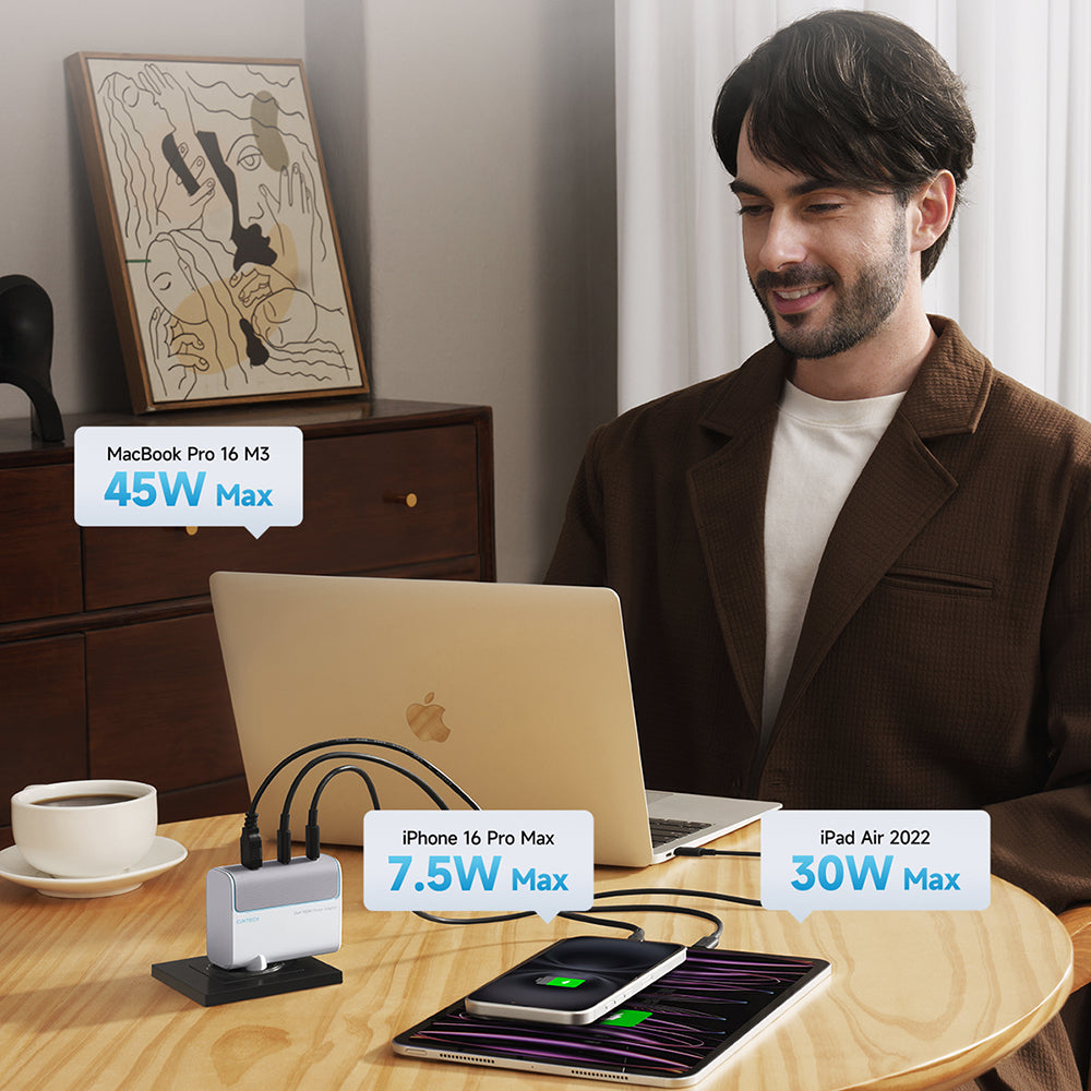 Incarcator Cuktech (AD1003EU), 2x USB-C + USB, 100W, GaN, Alb