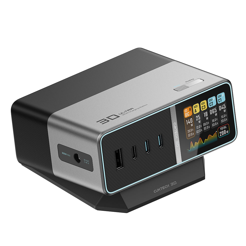Incarcator Cuktech (CUKTA300OGGR), USB / Type-C / DC, 300W, PD3.1 GaN, Display, Negru