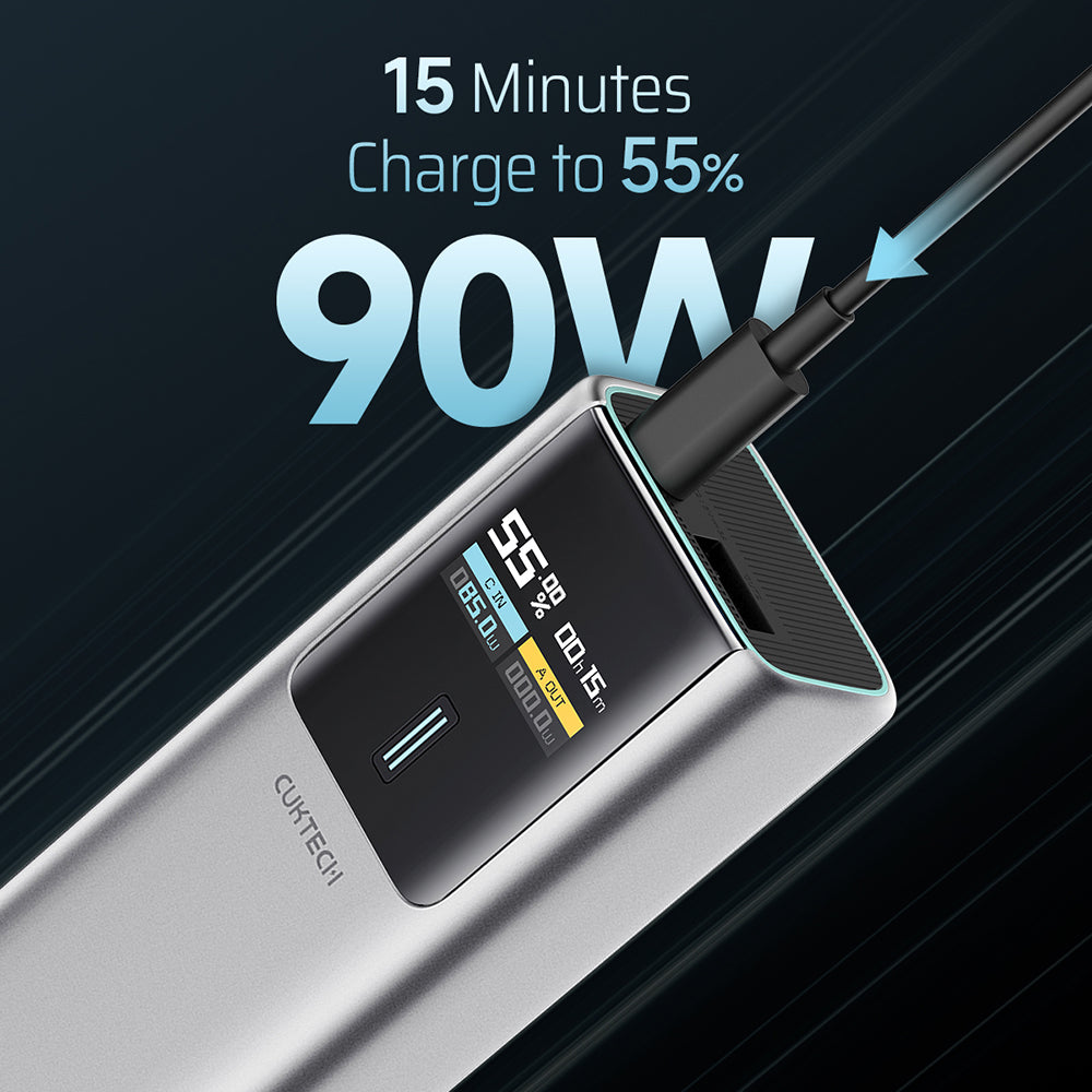 Baterie externa Cuktech PB100P (CKPB100PGLBK), 10000mAh, USB-C / USB, 150W, Gri