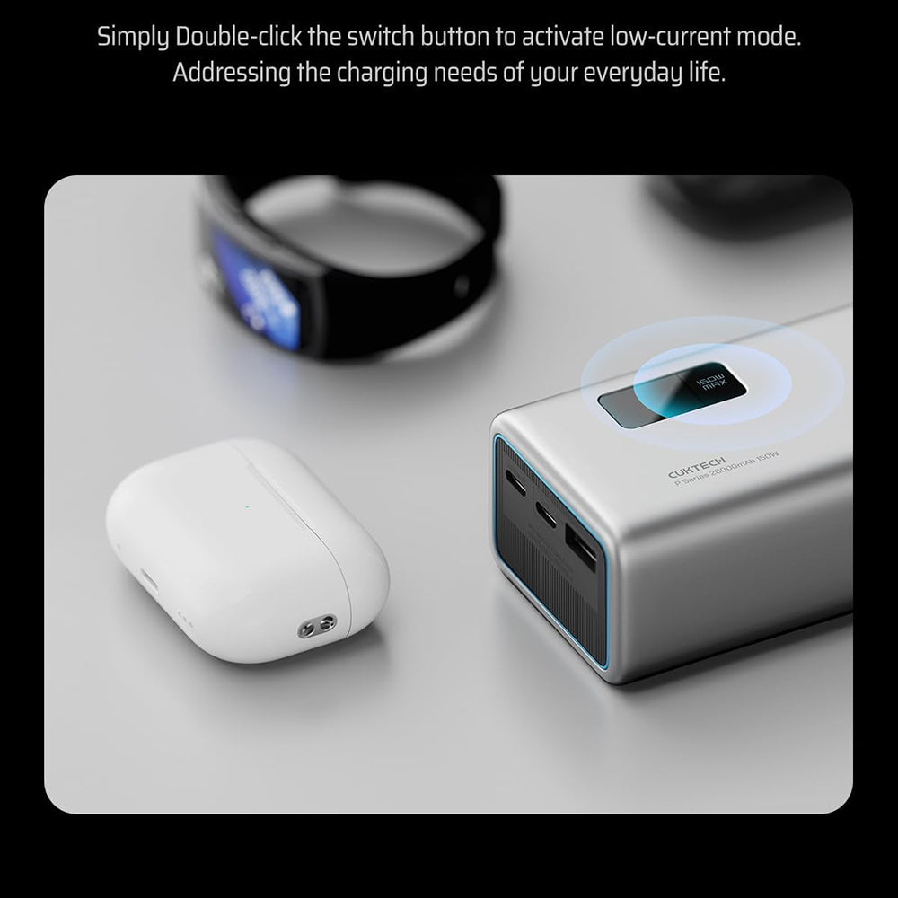 Baterie externa Cuktech PB200P, 20000mAh, 2x USB-C + USB, 150W, Gri