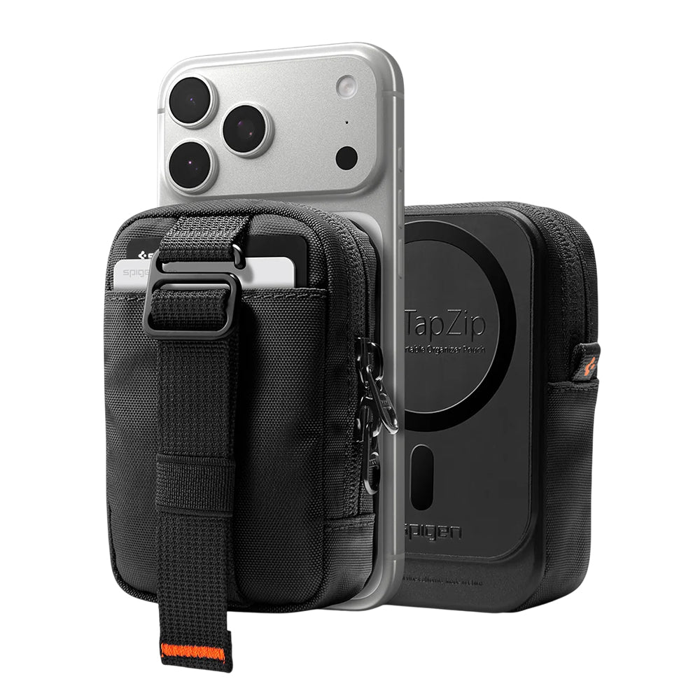 Mini Borseta Magnetica pentru Telefon cu Spatii Depozitare Universal - Spigen TinTap ZIP MagFit 2 (AFA11564) - Black