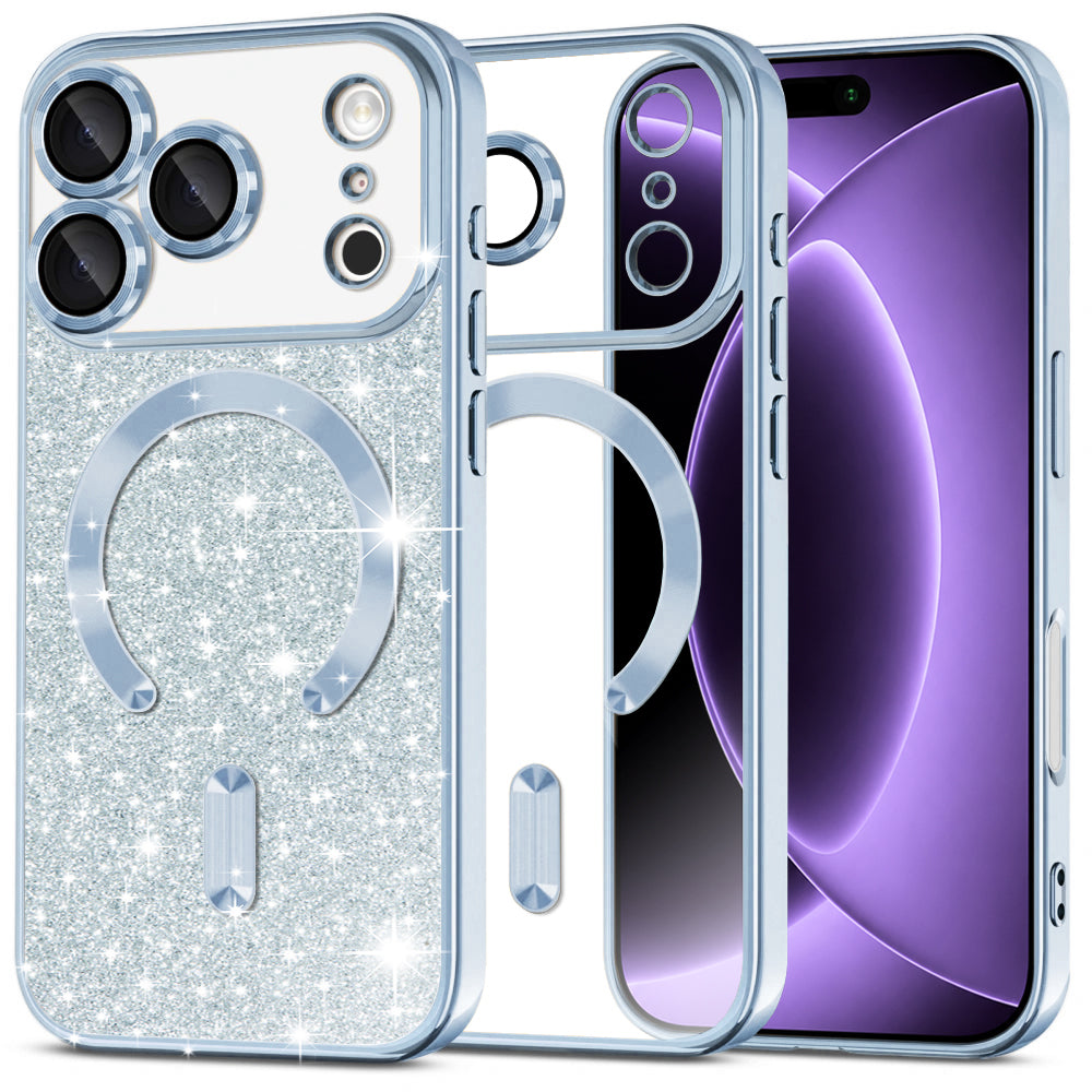 Husa de protectie Techsuit Luxury Glitter MagSafe compatibil cu iPhone 18 Pro / iPhone 17 Pro, Albastru