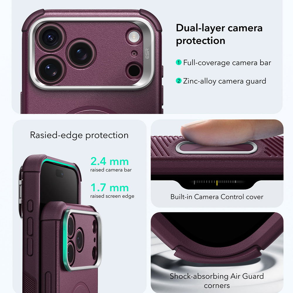Husa de protectie ESR Cyber Armor compatibil cu iPhone 17 Pro / iPhone 18 Pro, Bordo
