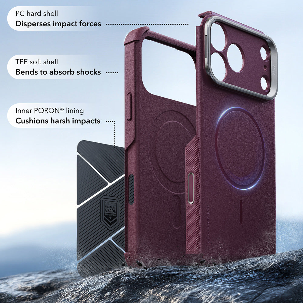 Husa de protectie ESR Cyber Armor compatibil cu iPhone 17 Pro Max / iPhone 18 Pro Max, Bordo