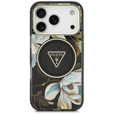 Husa de protectie Guess IML Glitter Flowers Triangle compatibil cu iPhone 18 Pro, Negru