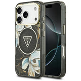 Husa de protectie Guess IML Glitter Flowers Triangle compatibil cu iPhone 18 Pro, Negru