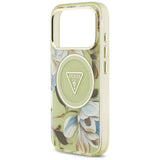Husa de protectie Guess IML Glitter Flowers Triangle compatibil cu iPhone 18 Pro / iPhone 17 Pro, Verde