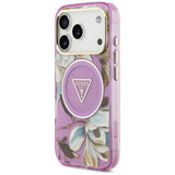 Husa de protectie Guess IML Glitter Flowers Triangle compatibil cu iPhone 18 Pro / iPhone 17 Pro, Mov
