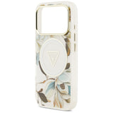 Husa de protectie Guess IML Glitter Flowers Triangle compatibil cu iPhone 18 Pro / iPhone 17 Pro, Alb