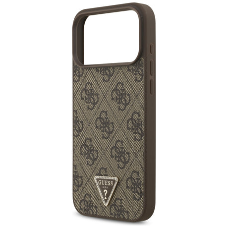 Husa de protectie Guess Leather 4G Triangle Strass compatibil cu iPhone 18 Pro Max / iPhone 17 Pro Max, Maro