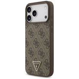 Husa de protectie Guess Leather 4G Triangle Strass compatibil cu iPhone 18 Pro Max / iPhone 17 Pro Max, Maro