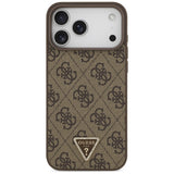 Husa de protectie Guess Leather 4G Triangle Strass compatibil cu iPhone 18 Pro Max / iPhone 17 Pro Max, Maro