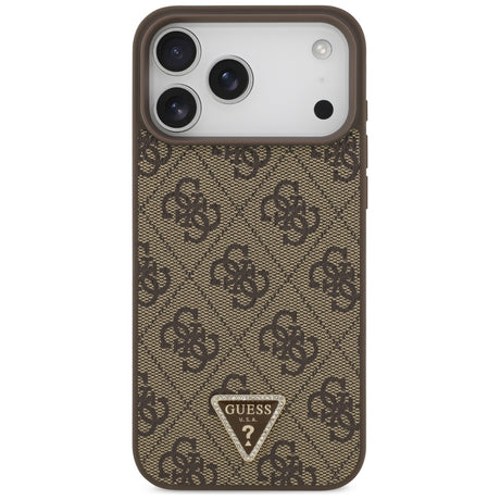 Husa de protectie Guess Leather 4G Triangle Strass compatibil cu iPhone 18 Pro Max / iPhone 17 Pro Max, Maro