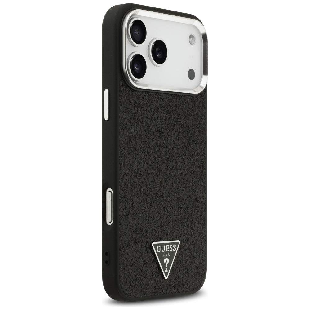 Husa de protectie Guess Glitter Triangle Logo compatibil cu iPhone 18 Pro Max / iPhone 17 Pro Max, Negru