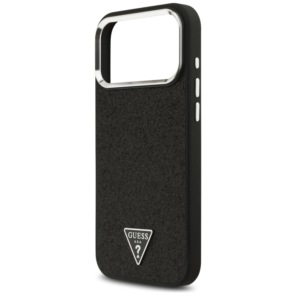 Husa de protectie Guess Glitter Triangle Logo compatibil cu iPhone 18 Pro Max / iPhone 17 Pro Max, Negru