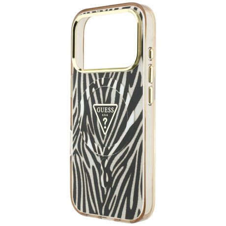 Husa de protectie Guess Zebra Glitter compatibil cu iPhone 18 Pro / iPhone 17 Pro, Auriu