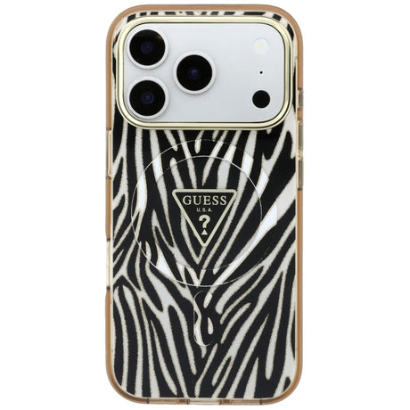 Husa de protectie Guess Zebra Glitter compatibil cu iPhone 18 Pro / iPhone 17 Pro, Auriu