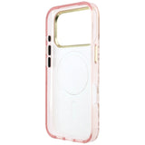 Husa de protectie Guess Leopard Glitter Triangle Logo MagSafe compatibil cu iPhone 18 Pro Max / iPhone 17 Pro Max, Roz