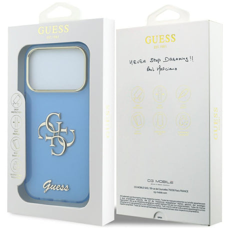 Husa de protectie Guess IML 4G Metal Script compatibil cu iPhone 18 Pro / iPhone 17 Pro, Albastru