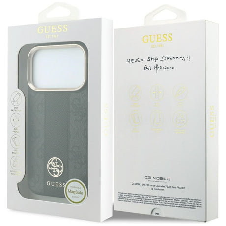 Husa de protectie Guess Leather 4G Stripe compatibil cu iPhone 17 Pro Max / iPhone 18 Pro Max, Negru