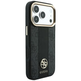 Husa de protectie Guess Leather 4G Stripe compatibil cu iPhone 17 Pro Max / iPhone 18 Pro Max, Negru