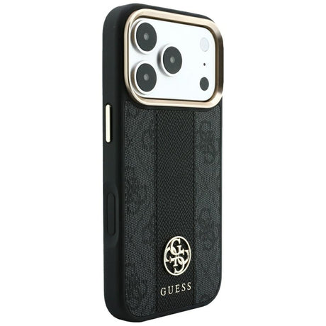 Husa de protectie Guess Leather 4G Stripe compatibil cu iPhone 17 Pro Max / iPhone 18 Pro Max, Negru