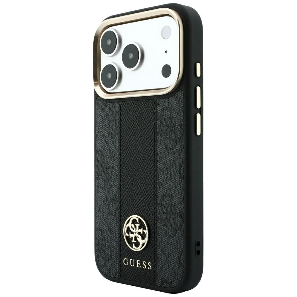 Husa de protectie Guess Leather 4G Stripe compatibil cu iPhone 17 Pro Max / iPhone 18 Pro Max, Negru