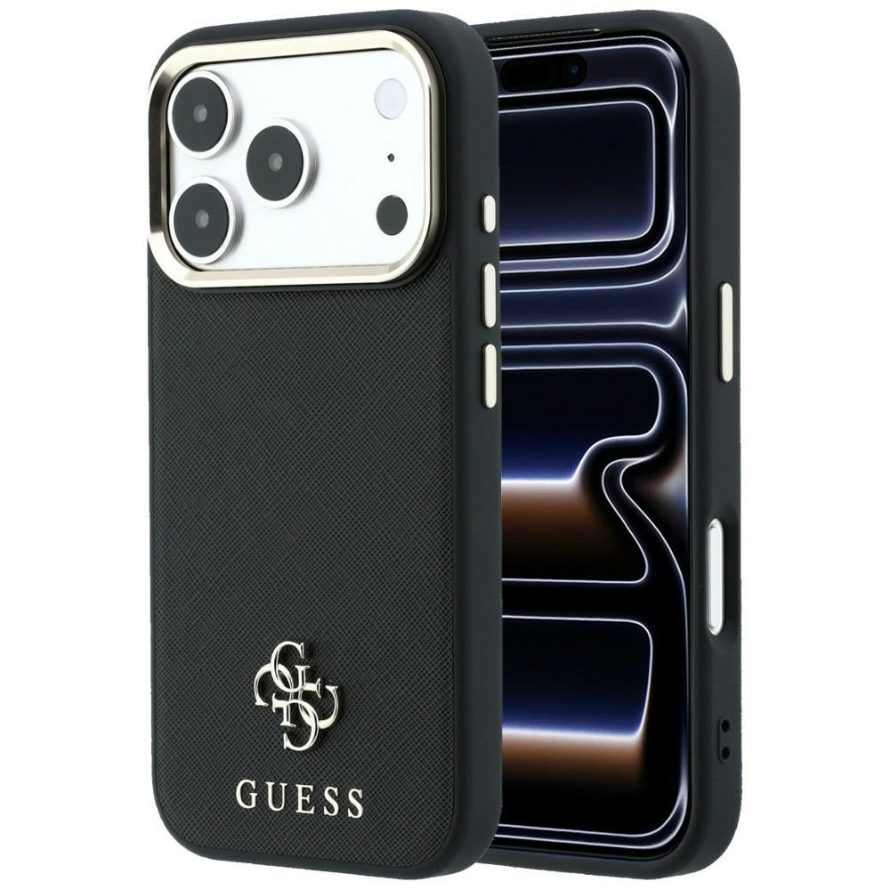Husa de protectie Guess Saffiano Small 4G compatibil cu iPhone 17 Pro Max / iPhone 18 Pro Max, Negru