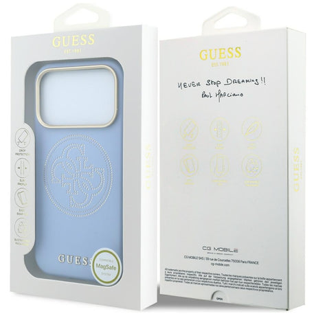 Husa de protectie Guess Leather Perforated 4G MagSafe compatibil cu iPhone 17 Pro Max / iPhone 18 Pro Max, Albastru