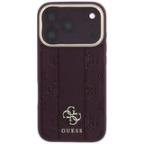 Husa de protectie Guess Leather Stripe Peony 4G MagSafe compatibil cu iPhone 18 Pro / iPhone 17 Pro, Roșu Burgundy