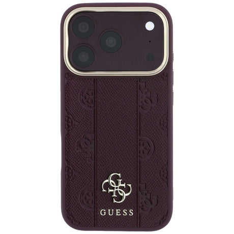 Husa de protectie Guess Leather Stripe Peony 4G MagSafe compatibil cu iPhone 18 Pro / iPhone 17 Pro, Roșu Burgundy