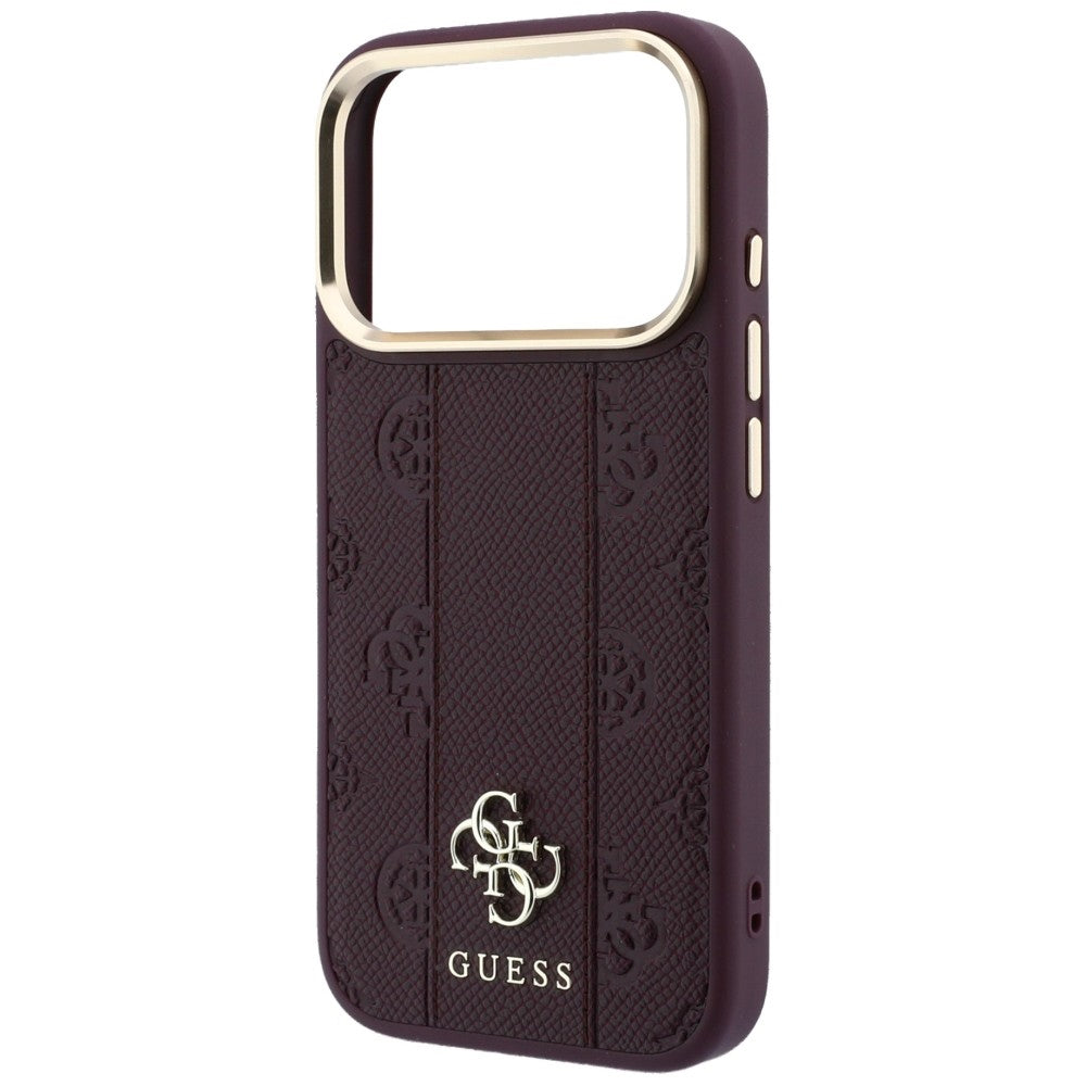 Husa de protectie Guess Leather Stripe Peony 4G MagSafe compatibil cu iPhone 17 Pro Max / iPhone 18 Pro Max, Bordo