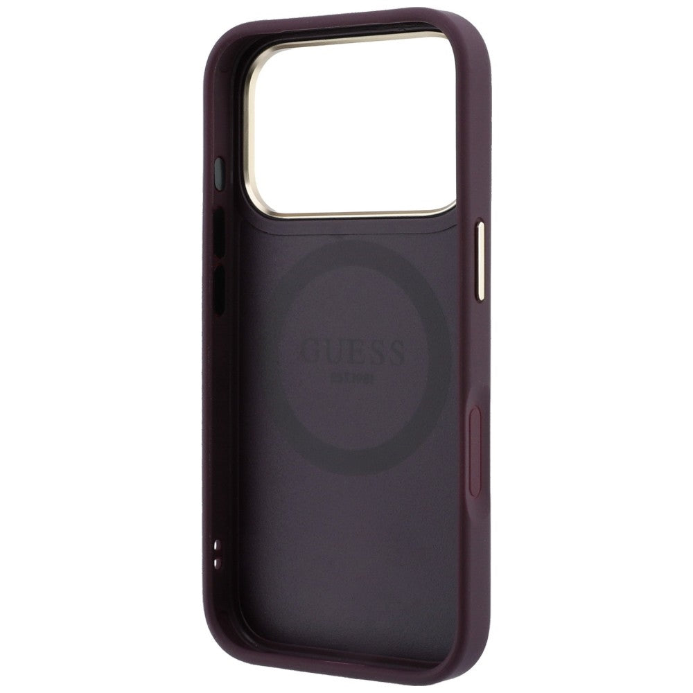 Husa de protectie Guess Leather Stripe Peony 4G MagSafe compatibil cu iPhone 17 Pro Max / iPhone 18 Pro Max, Bordo