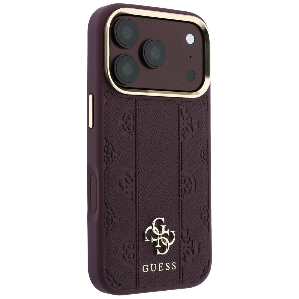 Husa de protectie Guess Leather Stripe Peony 4G MagSafe compatibil cu iPhone 17 Pro Max / iPhone 18 Pro Max, Bordo