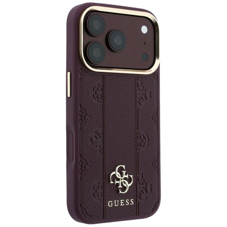 Husa de protectie Guess Leather Stripe Peony 4G MagSafe compatibil cu iPhone 17 Pro Max / iPhone 18 Pro Max, Bordo