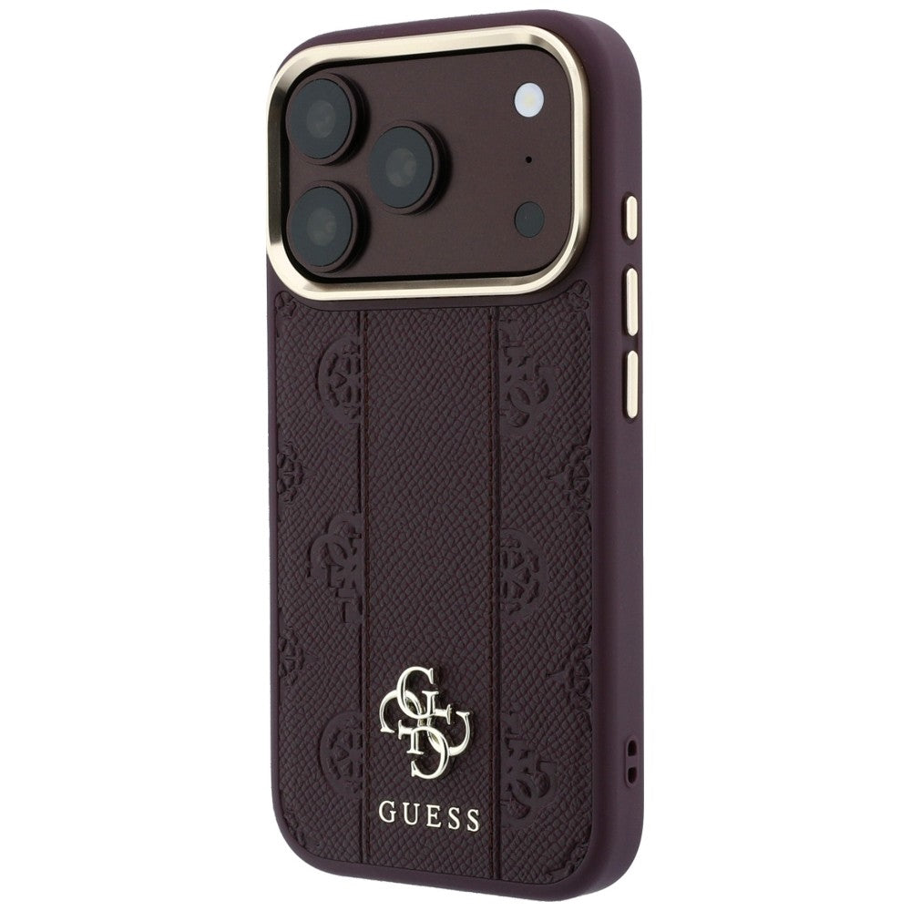 Husa de protectie Guess Leather Stripe Peony 4G MagSafe compatibil cu iPhone 17 Pro Max / iPhone 18 Pro Max, Bordo