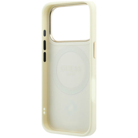 Husa de protectie Guess Leather Stripe Peony 4G MagSafe compatibil cu iPhone 18 Pro / iPhone 17 Pro, Bej