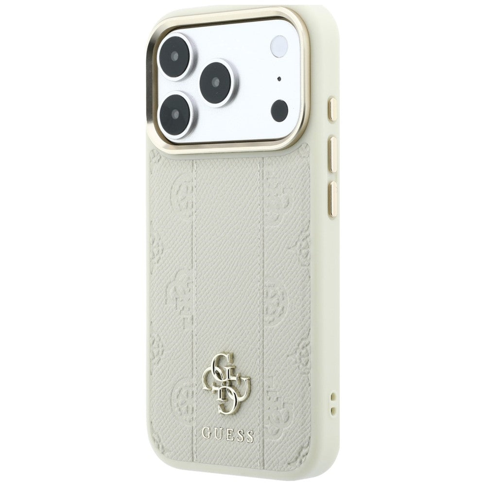 Husa de protectie Guess Leather Stripe Peony 4G MagSafe compatibil cu iPhone 18 Pro / iPhone 17 Pro, Bej