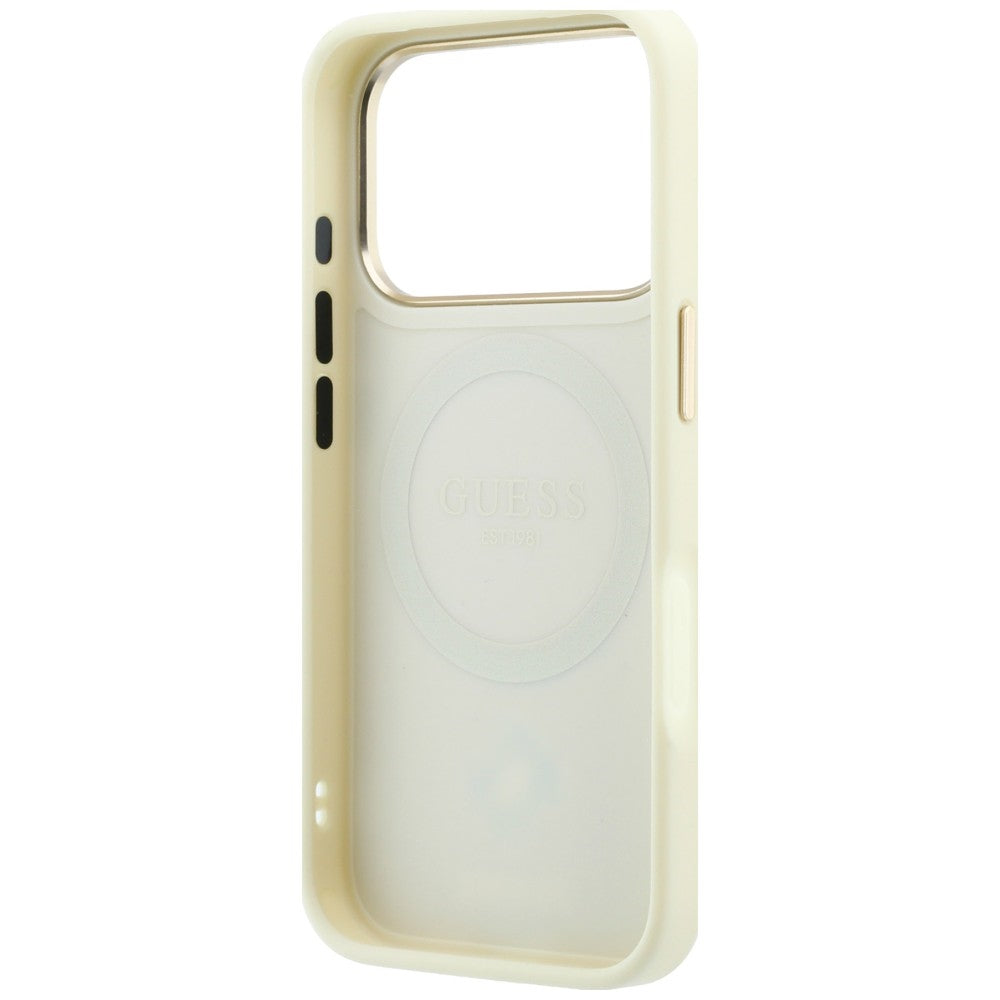 Husa de protectie Guess Leather Stripe Peony 4G compatibil cu iPhone 17 Pro Max / iPhone 18 Pro Max, Bej