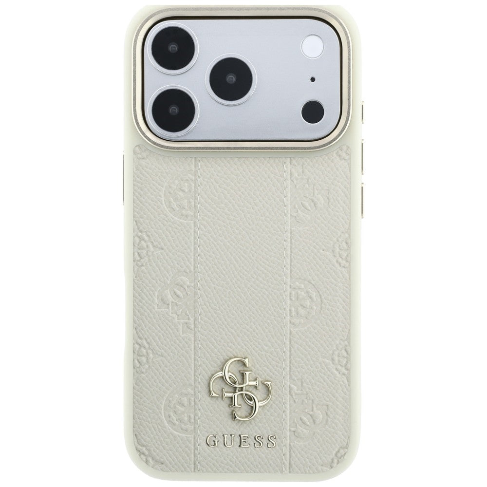 Husa de protectie Guess Leather Stripe Peony 4G compatibil cu iPhone 17 Pro Max / iPhone 18 Pro Max, Bej