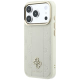 Husa de protectie Guess Leather Stripe Peony 4G compatibil cu iPhone 17 Pro Max / iPhone 18 Pro Max, Bej