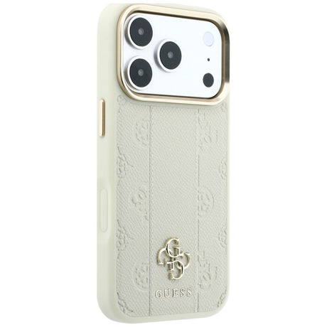 Husa de protectie Guess Leather Stripe Peony 4G compatibil cu iPhone 17 Pro Max / iPhone 18 Pro Max, Bej