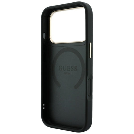 Husa de protectie Guess Leather Stripe Peony 4G compatibil cu iPhone 18 Pro / iPhone 17 Pro, Negru