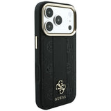 Husa de protectie Guess Leather Stripe Peony 4G compatibil cu iPhone 18 Pro / iPhone 17 Pro, Negru