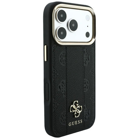 Husa de protectie Guess Leather Stripe Peony 4G compatibil cu iPhone 18 Pro / iPhone 17 Pro, Negru