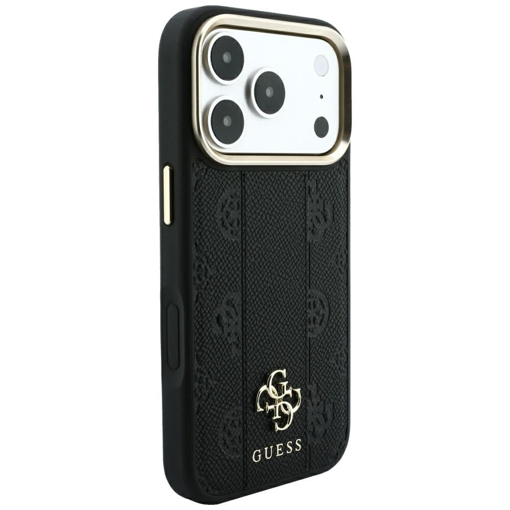 Husa de protectie Guess Leather Stripe Peony 4G compatibil cu iPhone 18 Pro Max / iPhone 17 Pro Max, Negru