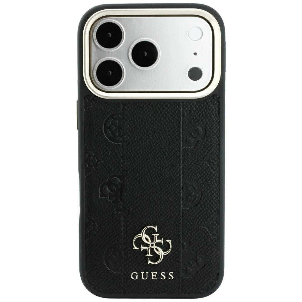 Husa de protectie Guess Leather Stripe Peony 4G compatibil cu iPhone 18 Pro Max / iPhone 17 Pro Max, Negru